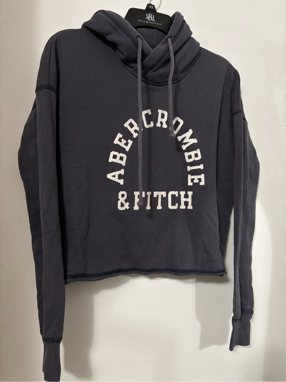 Abercrombie & Fitch Cropped Hoodie in Charcoal with White Logo